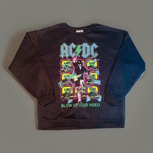 AC/DC Blow Up Your Video Sweatshirt Men's M Black Neon Graphic Rock Band